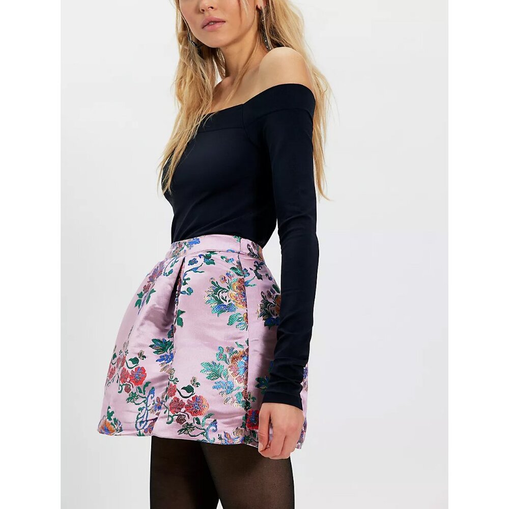 Free People Pink Brocade Floral Mini Skirt - Picture 3 of 11